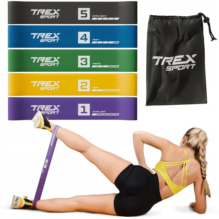 Set of rubber bands for fitness exercise resistance rubber power band 5 pcs Trex Sport