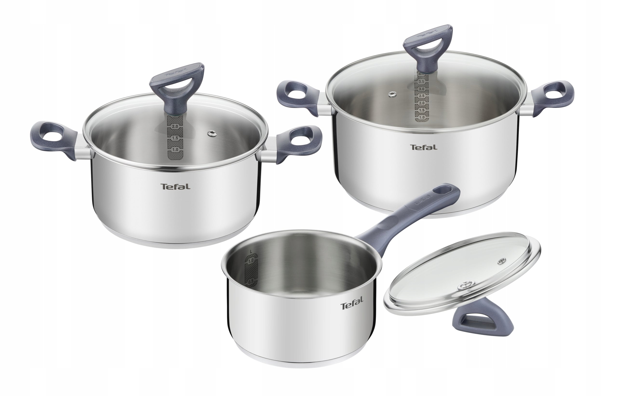 Set of saucepan pots with glass lid TEFAL Daily Cook steel induction