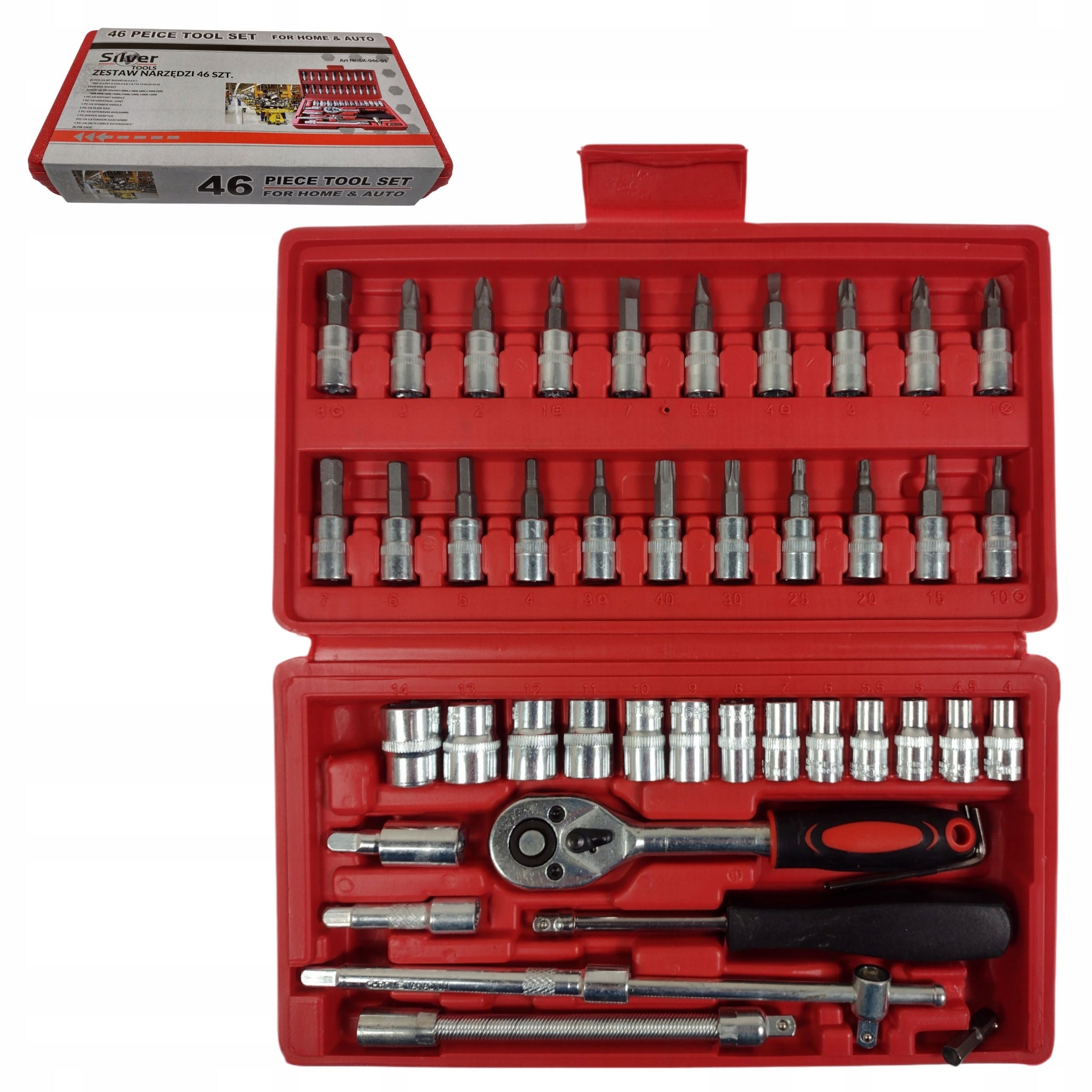 Set of socket wrenches and bits 46 el. 1/4" TORX SilverTools Brand Silver