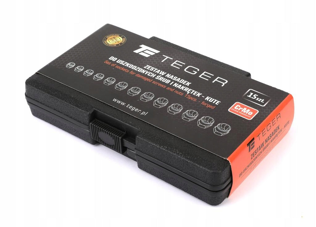 Set of sockets for damaged bolts and nuts 15 pcs - forged/ Cr-Mo steel / Brand Teger