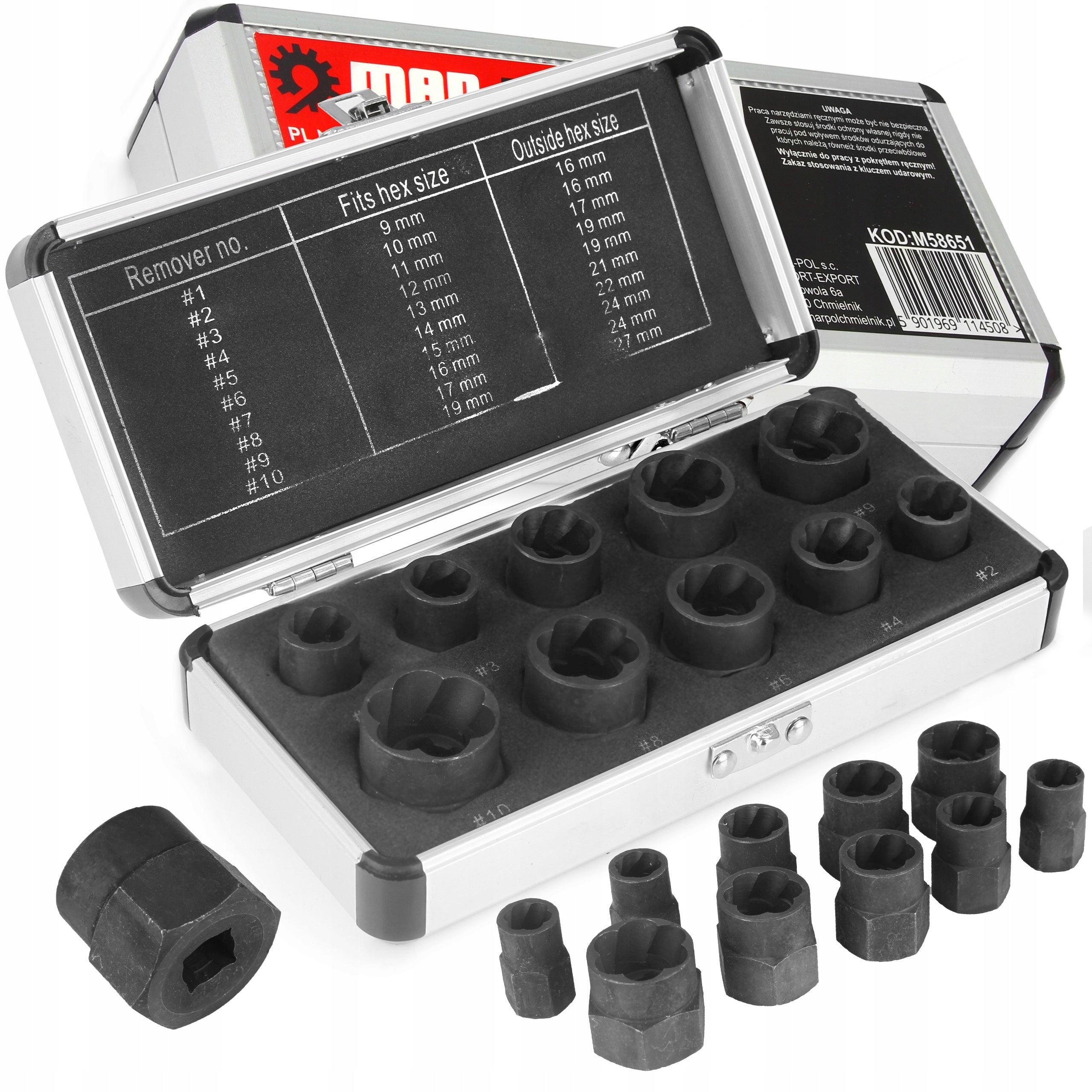 Set of sockets for damaged screws Mar-Pol M58651