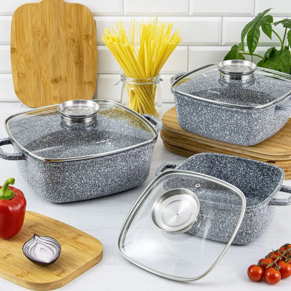 Set of square MARBLE pots POTS GREY SET 6EL. Brand Klausberg