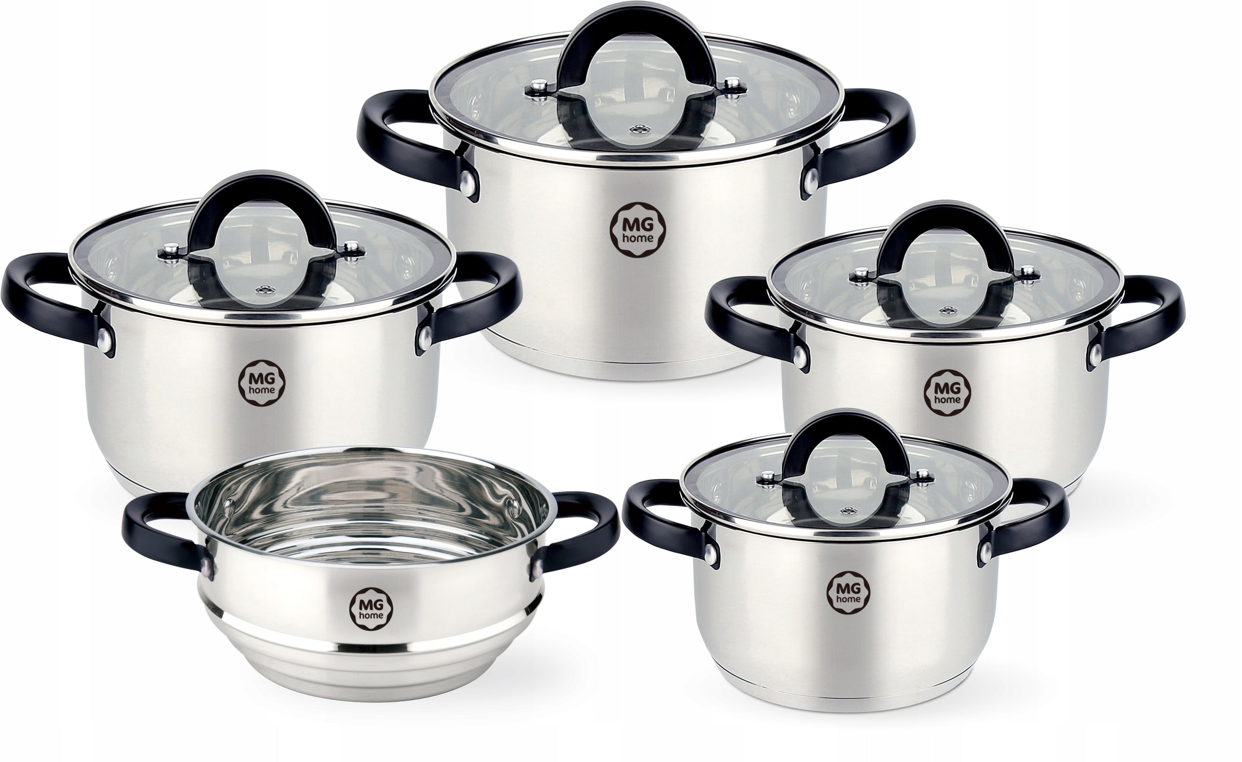 Set of stainless steel pots 9 el. with lid induction gas