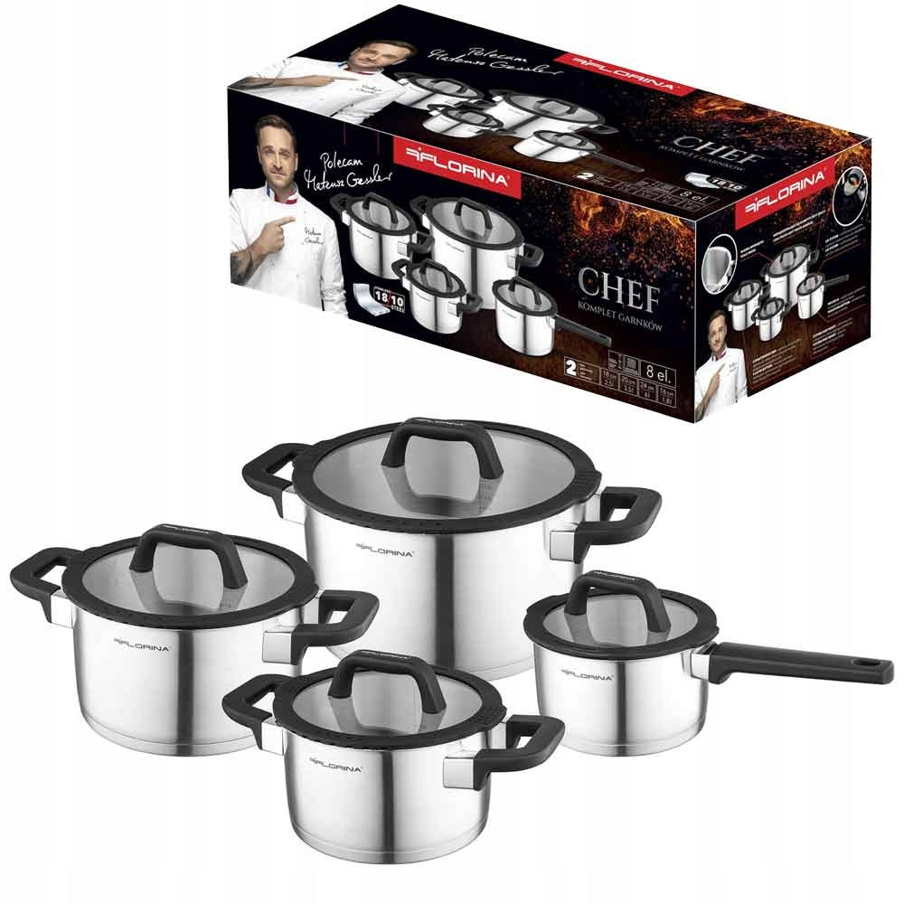 Set of stainless steel pots Florina Chef set 8 el folding handles