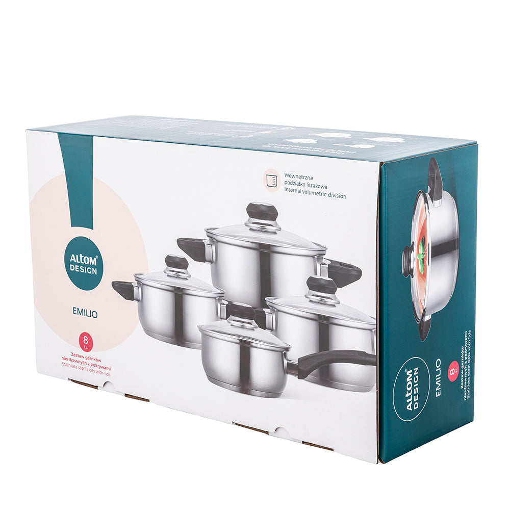 Set of stainless steel pots and lids Altom Design Emilio 8 el Manufacturer code 020400495