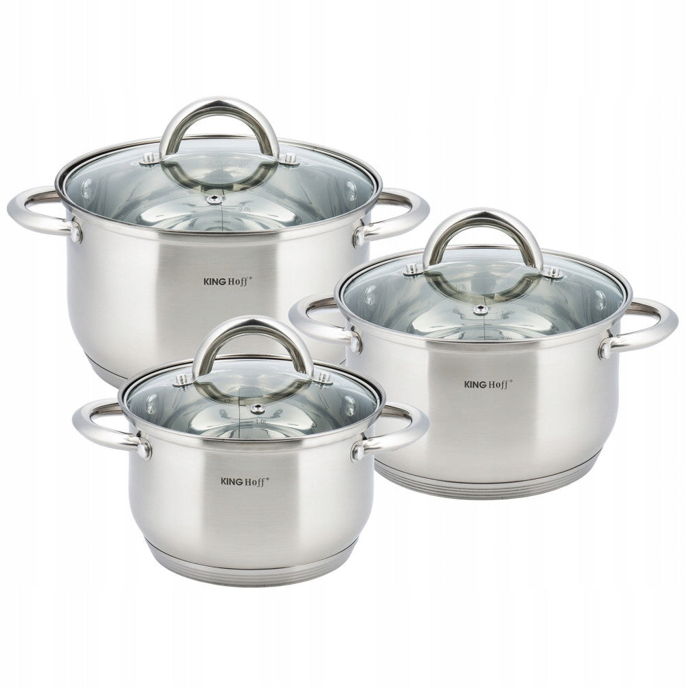 Set of stainless steel pots for gas and induction Ø16/18/20 cm, 6 el. KINGHoff
