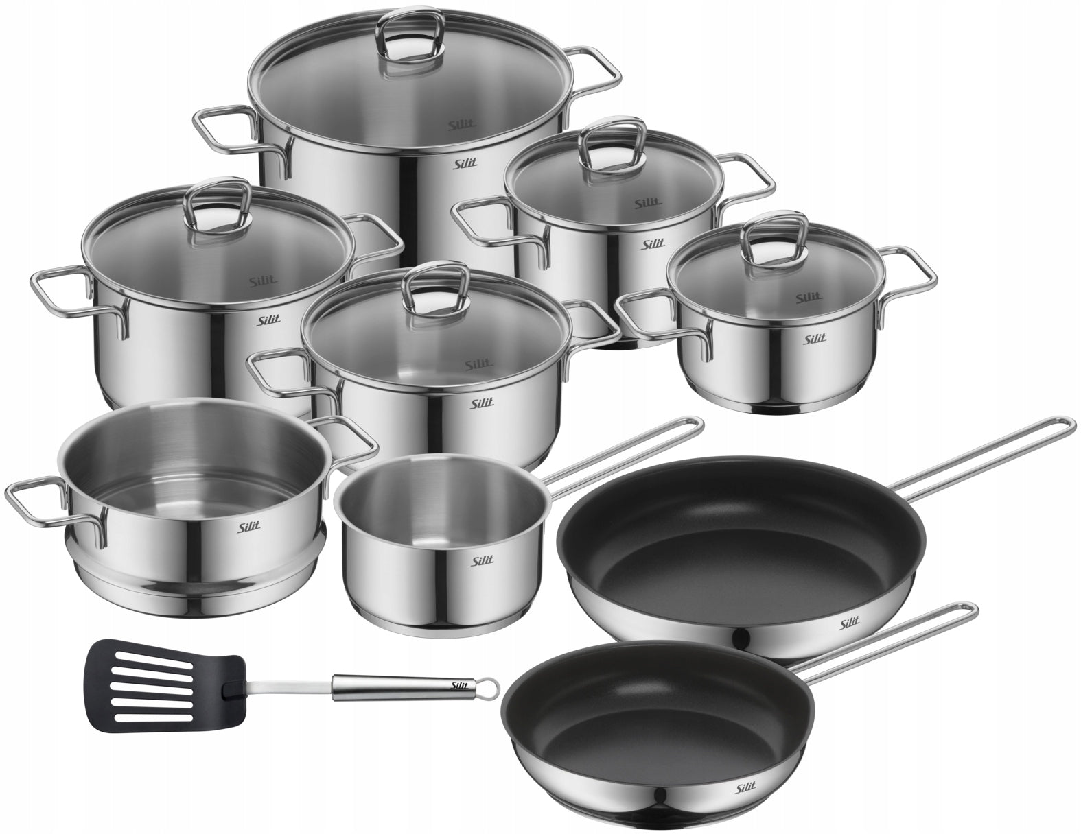 Set of steel pots 15 el Silit Alicante induction gas with pan