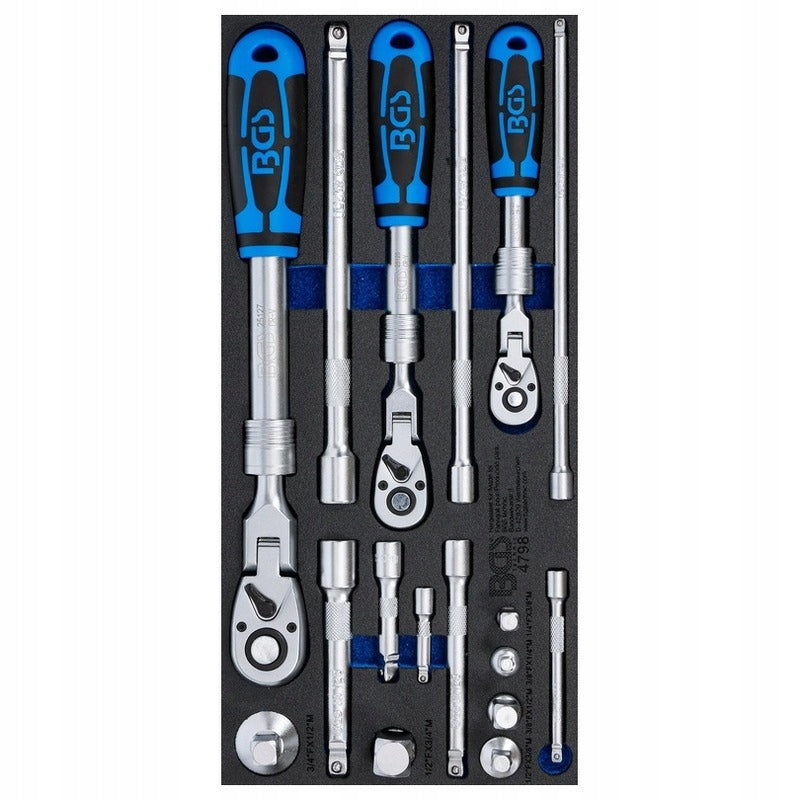 Set of telescopic rattles broken 1/4", 3/8", 1/2" in insert 17 pcs