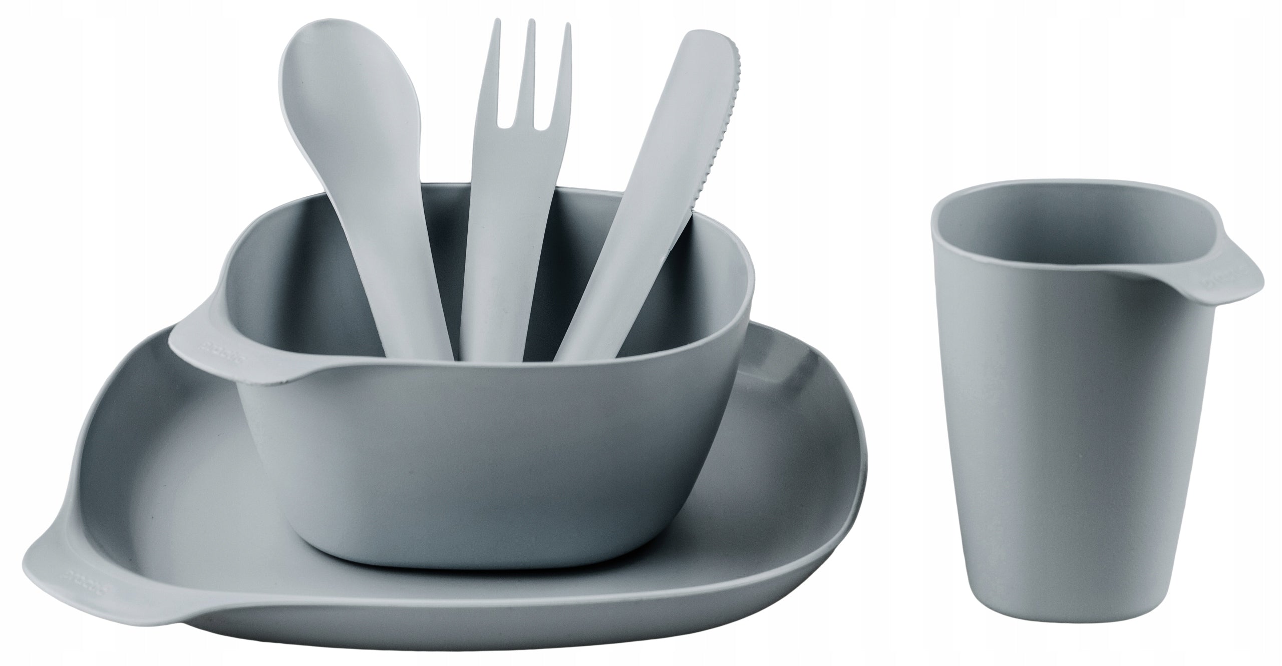 Set of tourist dishes plate cup bowl cutlery Bailango grey 6 el.