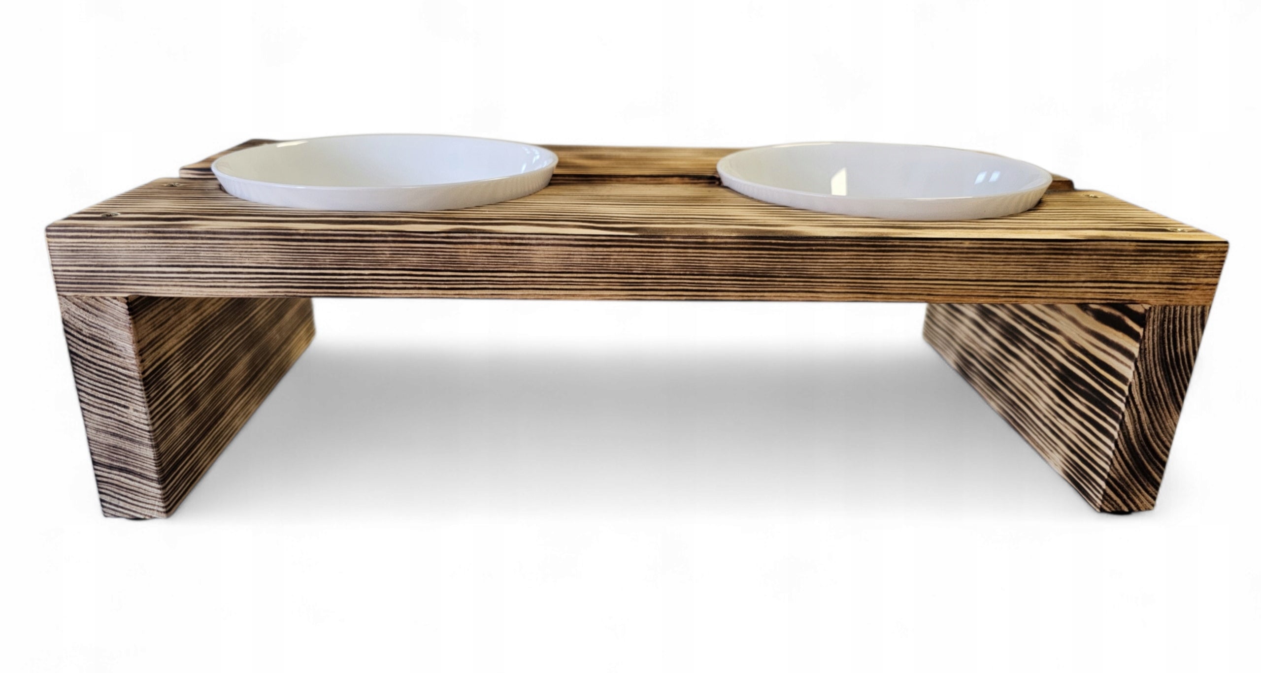 Set of two 1600 ml dog bowls on wooden stand glass bowls Manufacturer code Stojak na miski