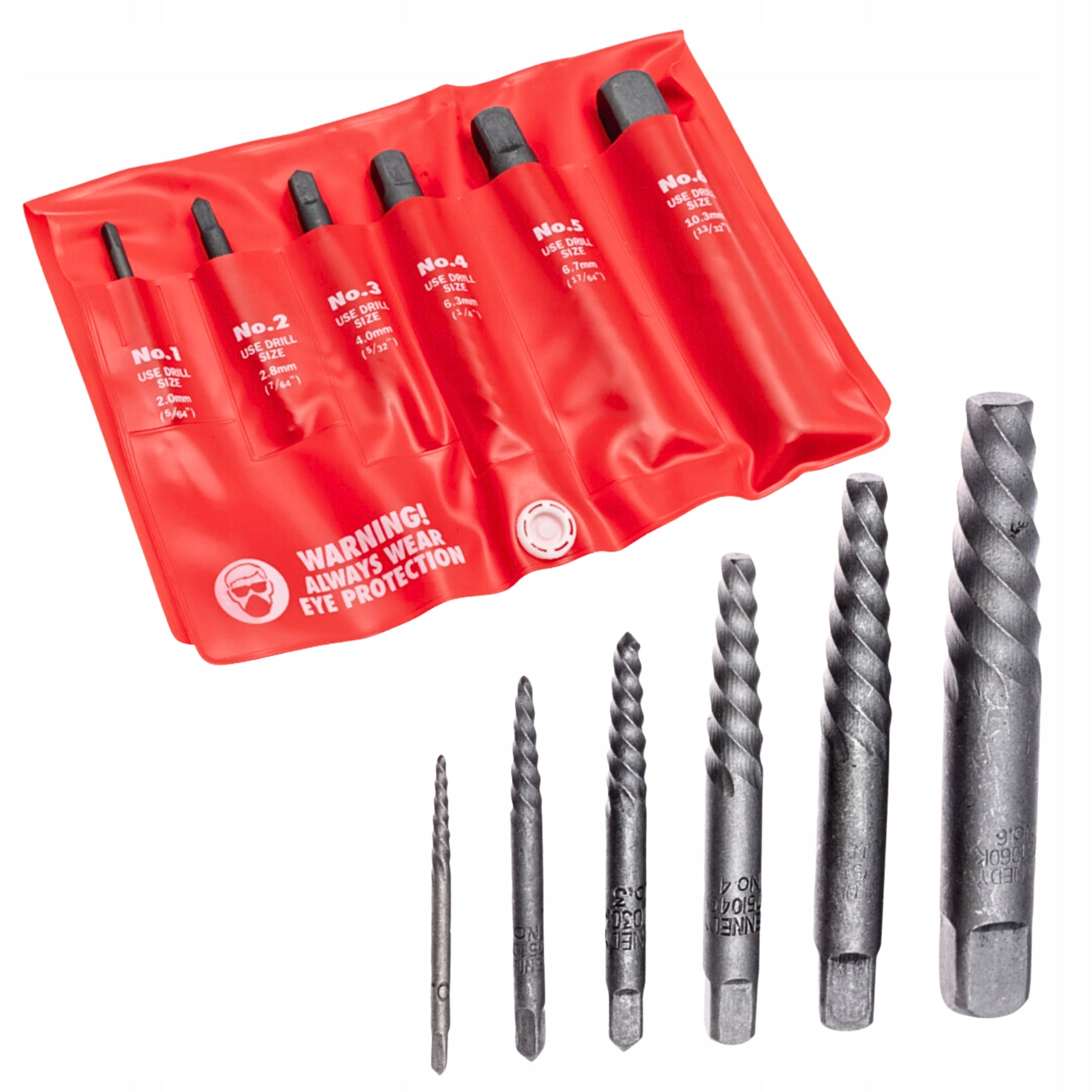 Set of unscrewers for removing broken screws 6 pcs. 2,0-10,3 mm