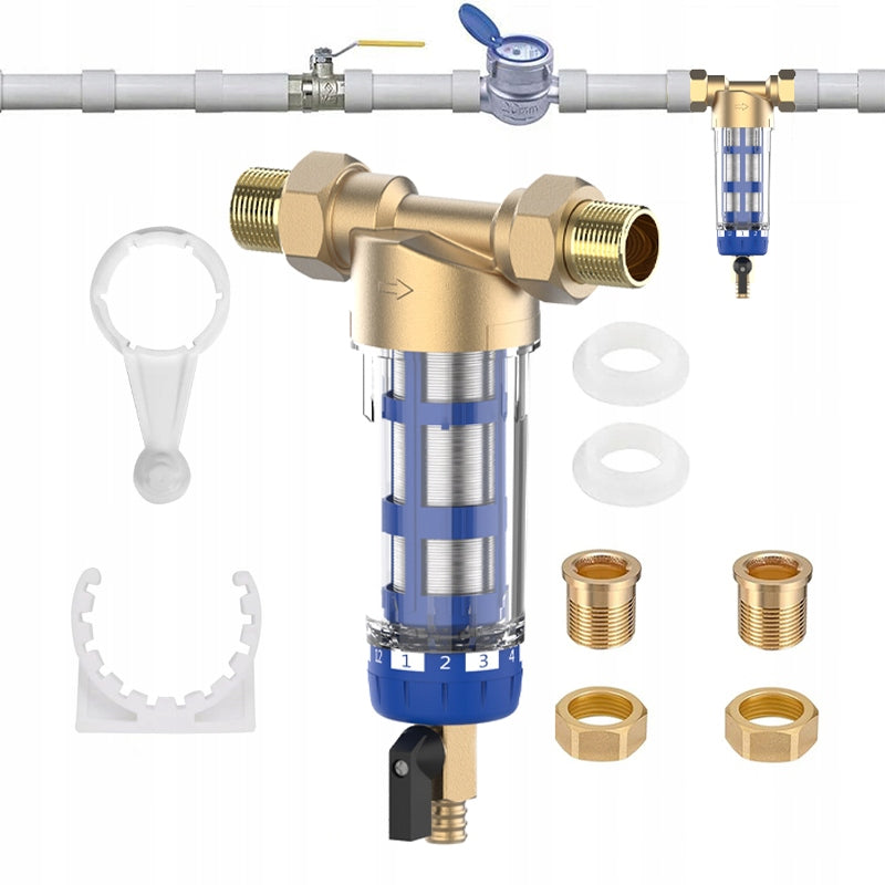 Settlement filter for water 3/4 1/2 self-cleaning with rinsing