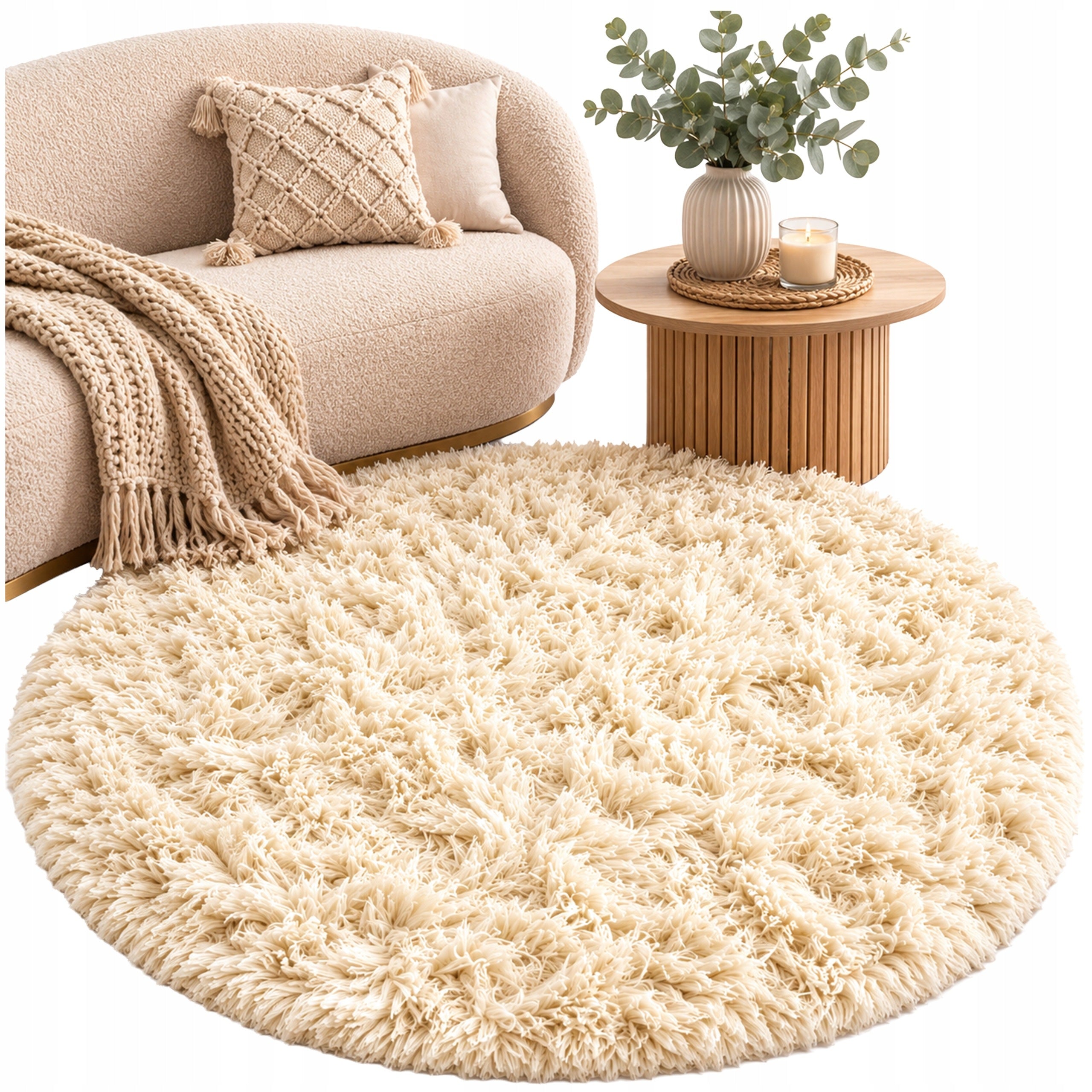 Shaggy rug non-slip round living room soft plush 120x120