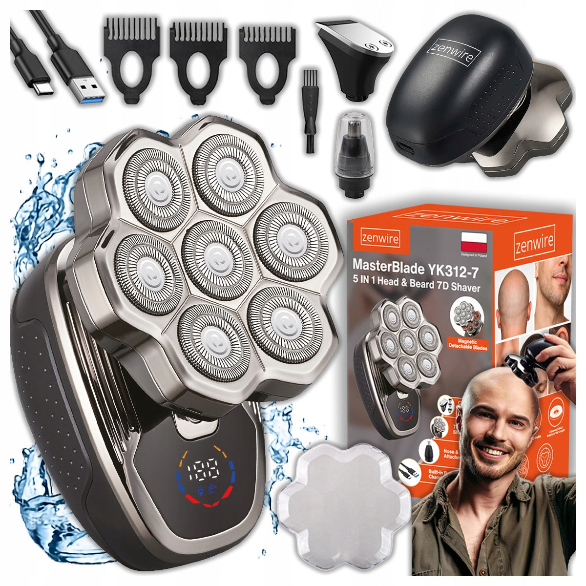 Shaver Head Beard Hair Shaver Men's Wireless USB-C 7D