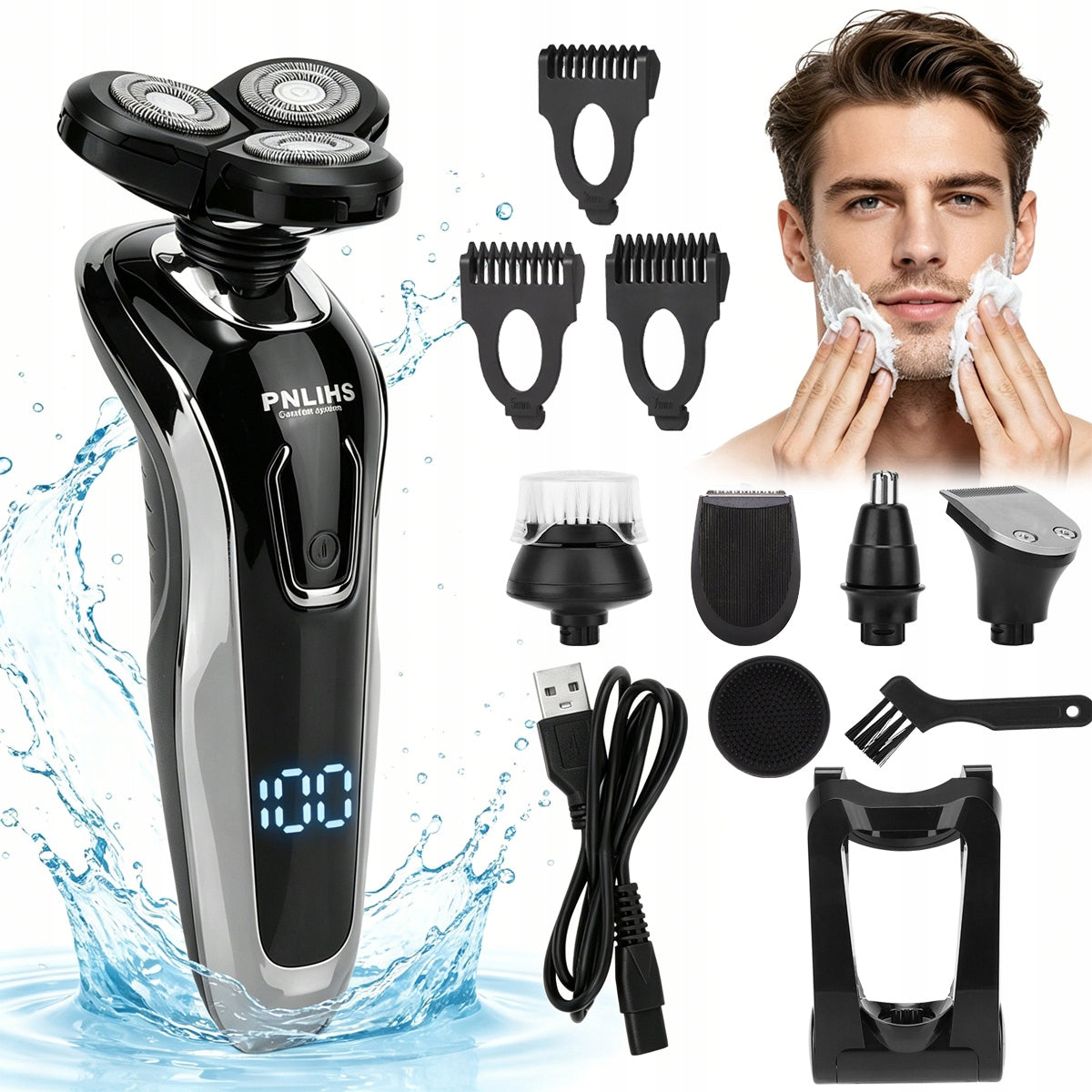 Shaver Men's Head Hair Beard Razor 5in1 Waterproof