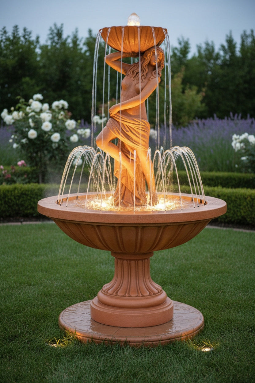 Shell Garden Fountain with Ring Conglomerate Concrete Set with Accessories