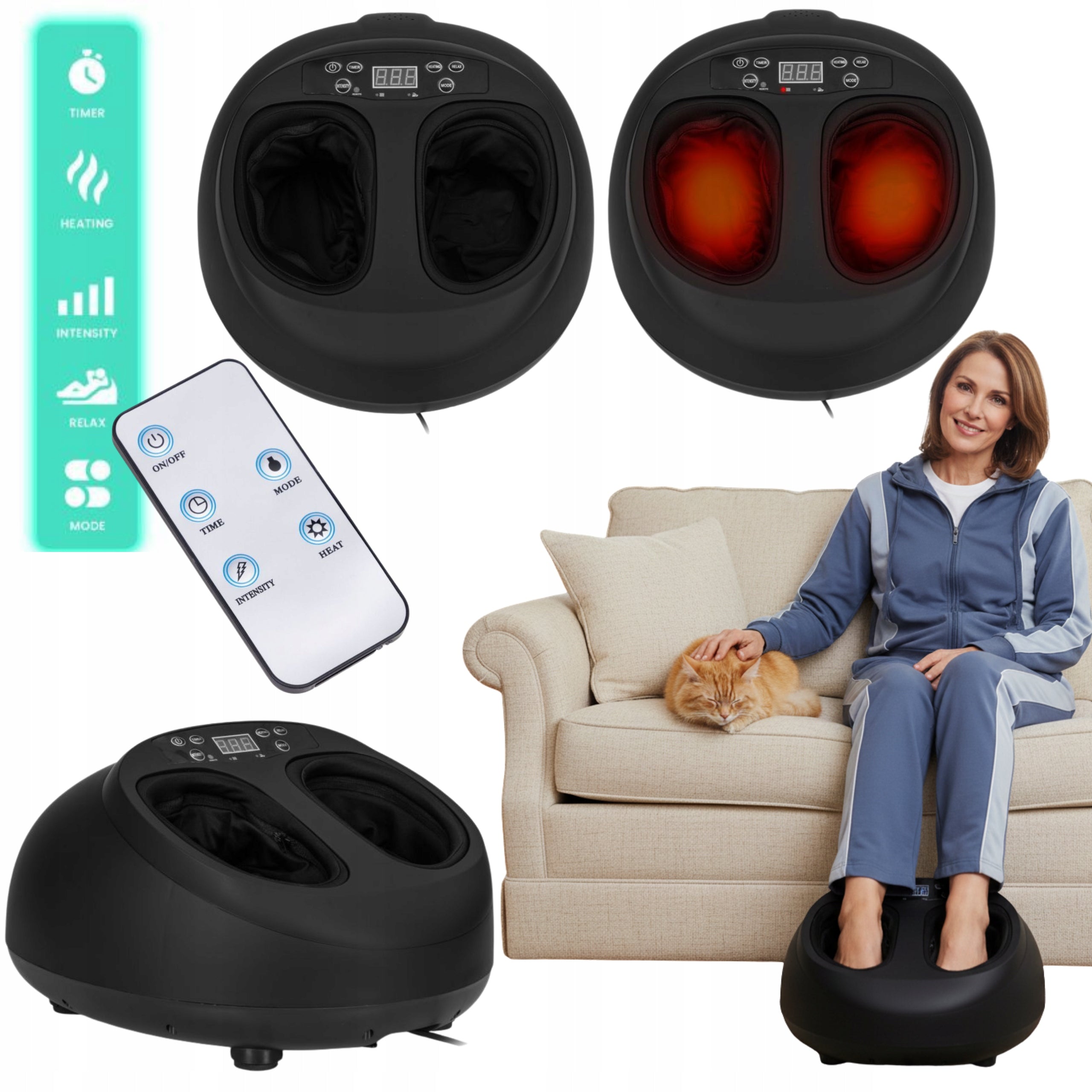 Shiatsu Foot Massager Reflexology 3Massage Modes Heating Remote Control Timer 40W