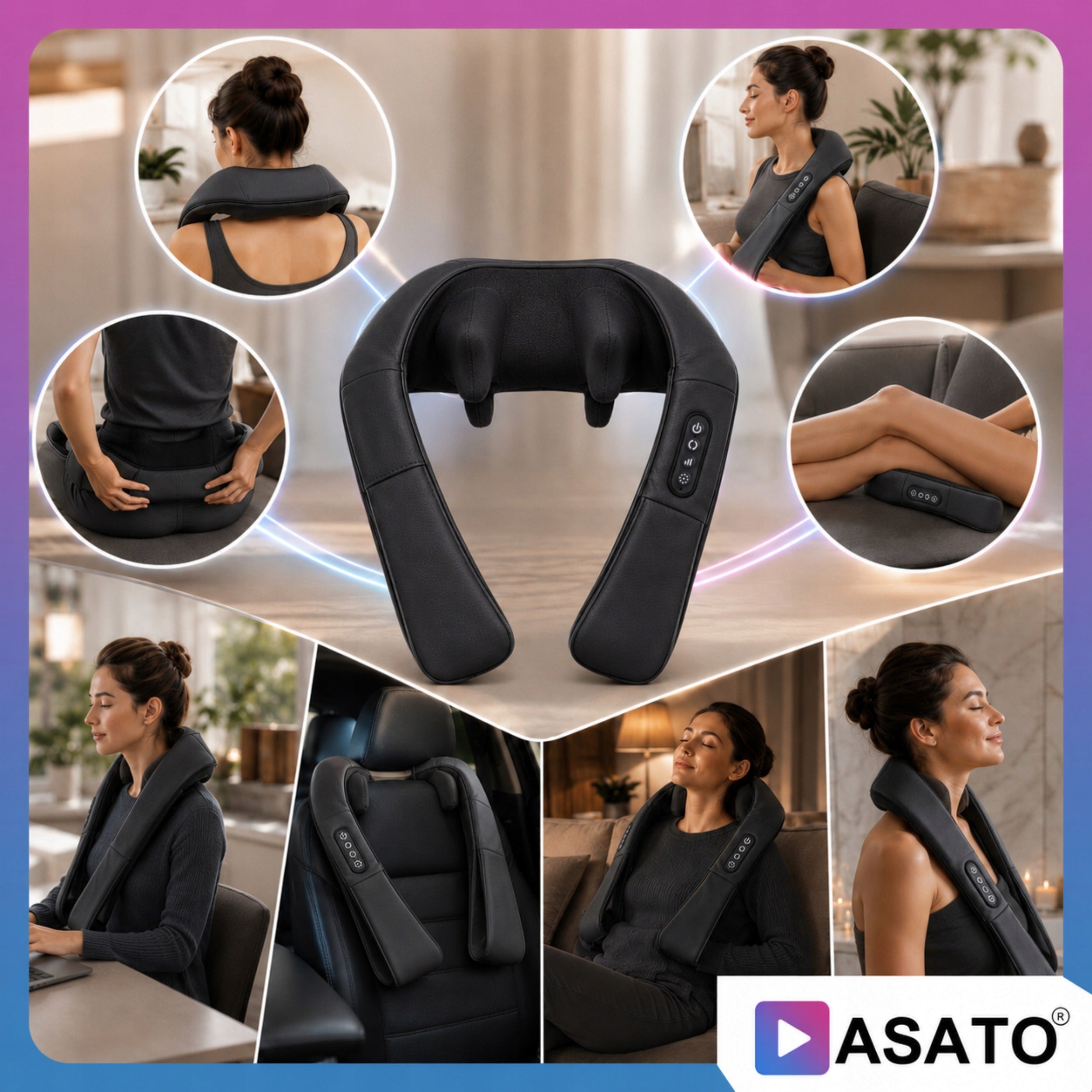 Shiatsu Shoulder Neck Massager Wireless Heating Rechargeable Black Manufacturer code ASATO-RELAXPRO-BK