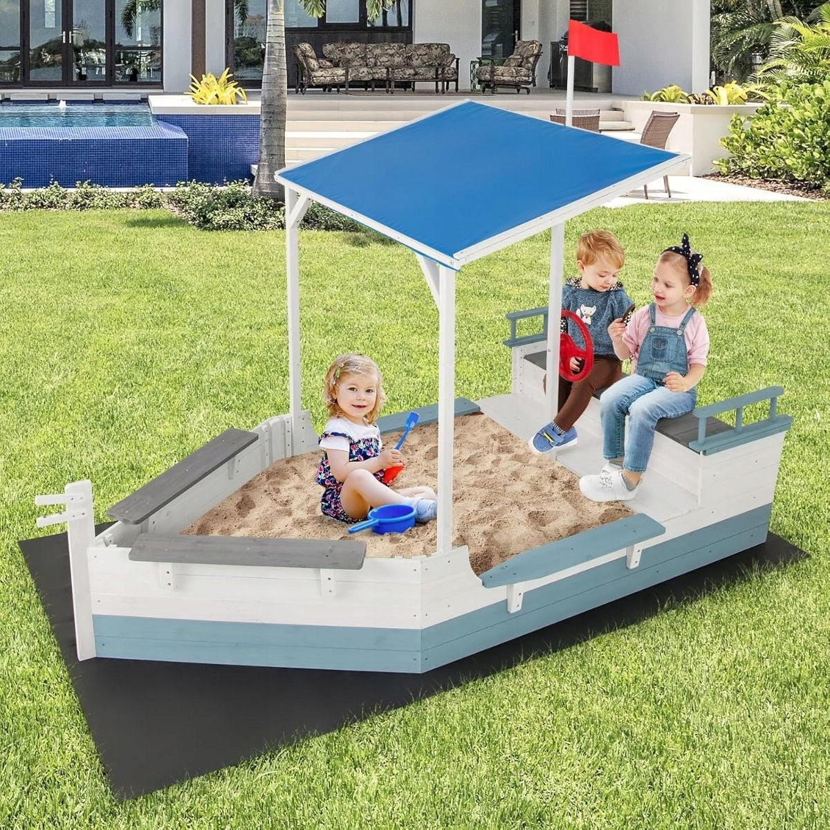 Ship Shaped Sandbox Children's Sandbox Ship Brand Costway