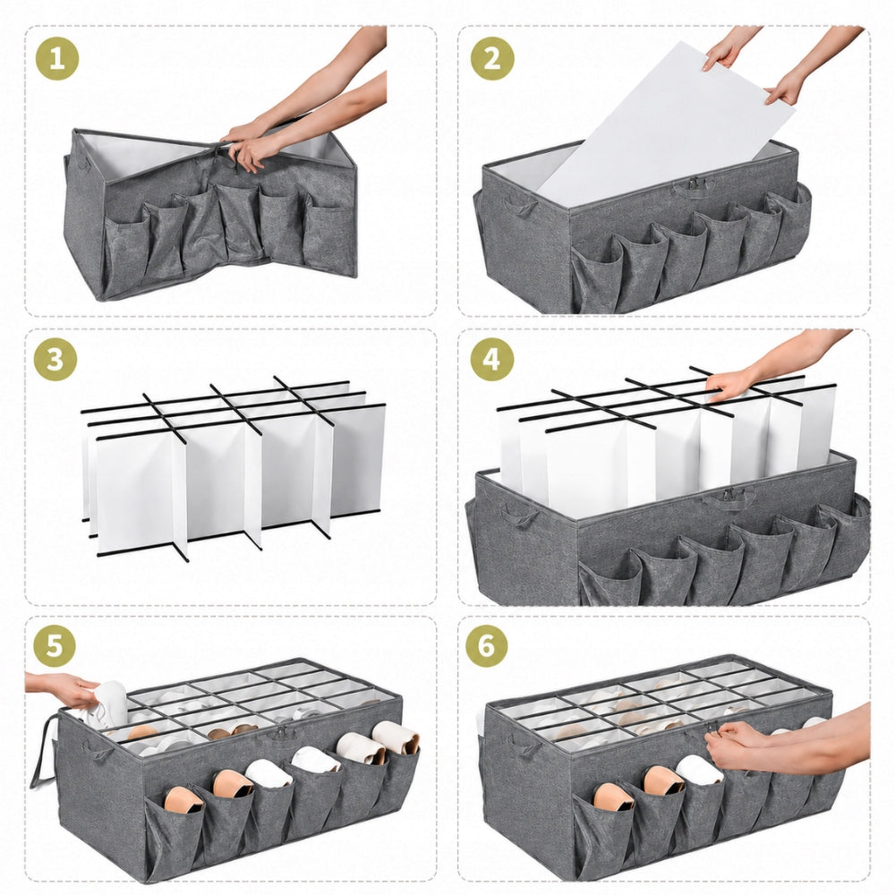 Shoe organizer for bed 24 pairs with pockets cover closed 75x40 Brand no brand