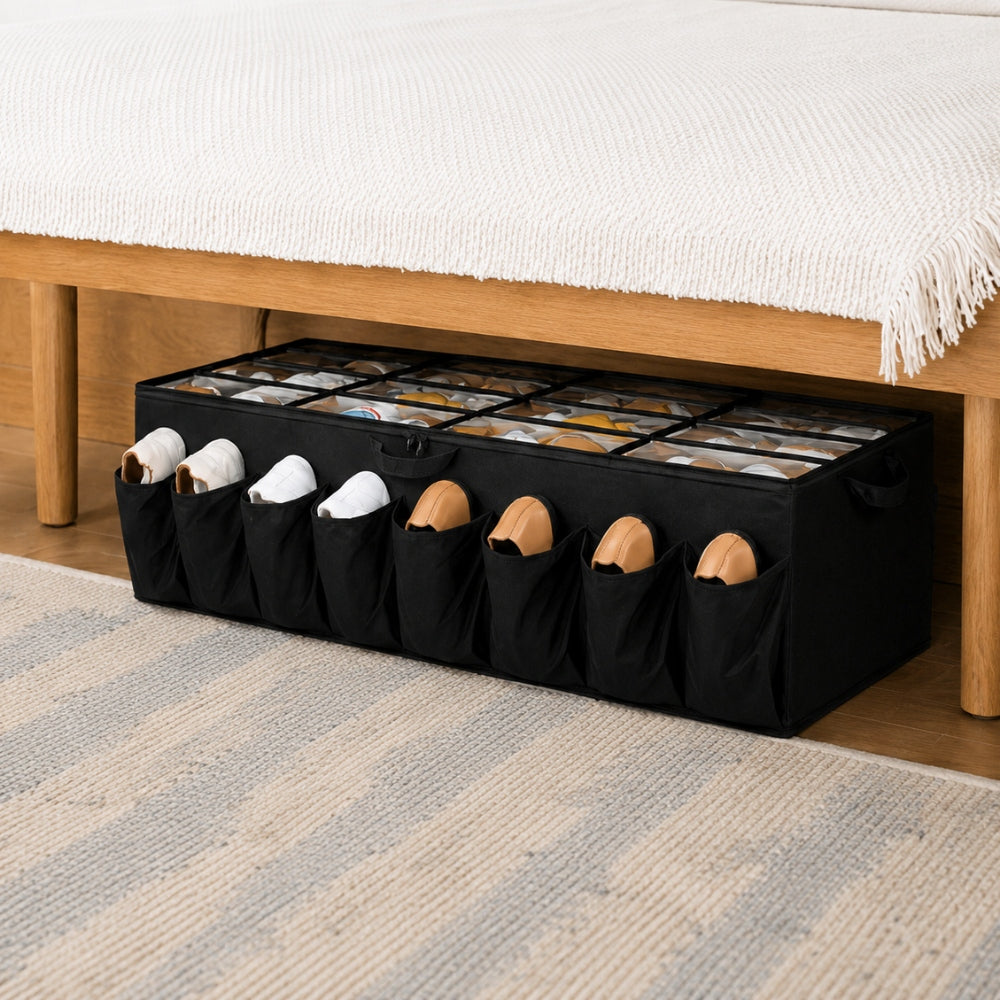 Shoe organizer for bed 24 pairs with pockets cover closed 75x40 Length 70 cm