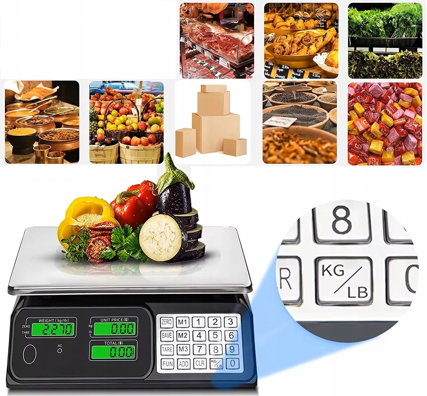 Shop Scale Sideon ACS-831 LCD 40KG/2g Calculation Battery/Network Manufacturer code waga-Sideon-SID831-LCD