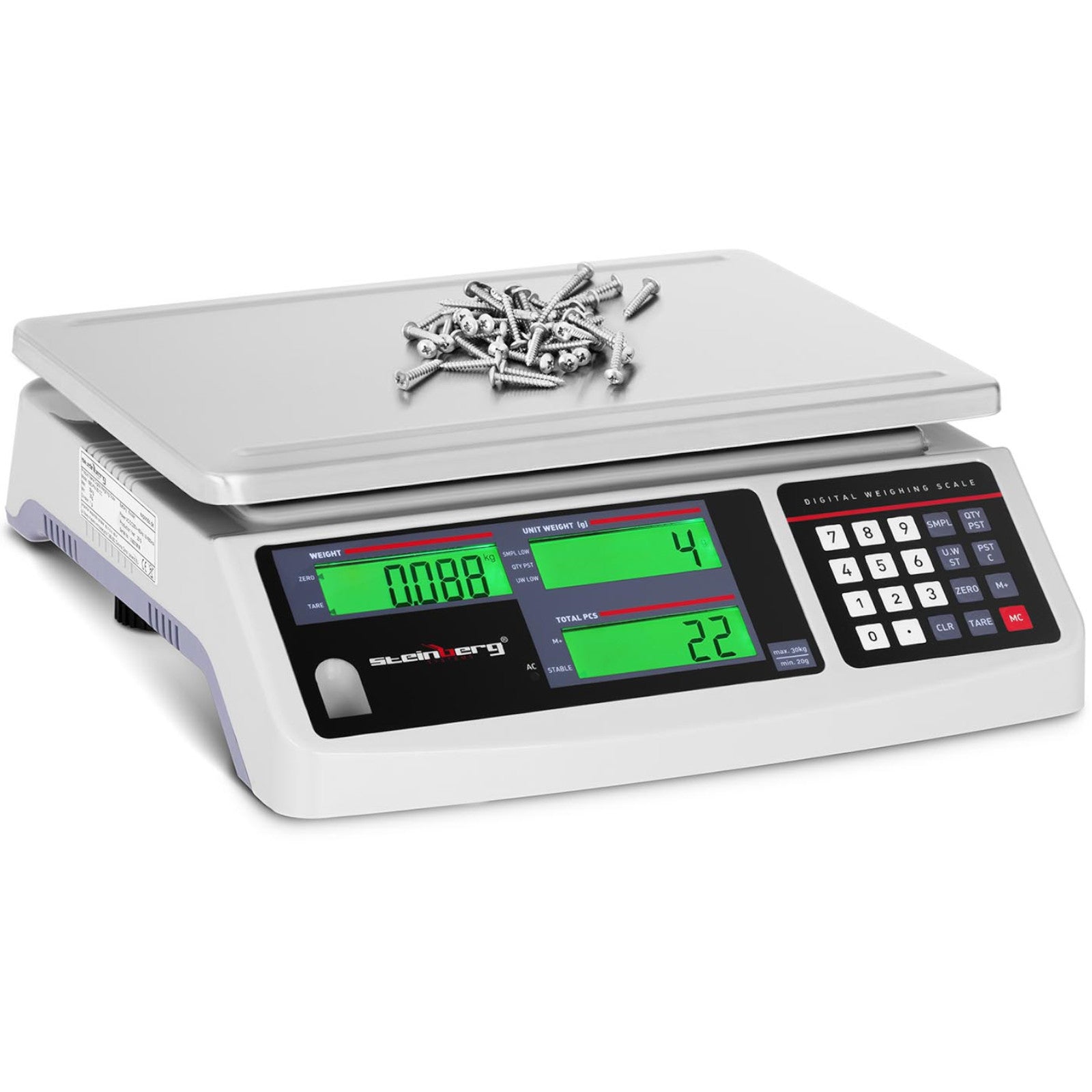 Shop scale counting lcd 30 kg/1 g stainless steel 30,5x32x11,6 cm Brand Steinberg Systems