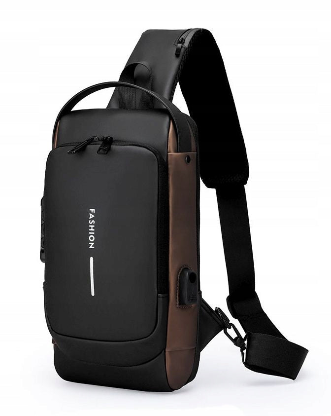 Shoulder backpack – USB, waterproof, anti-theft black-brown