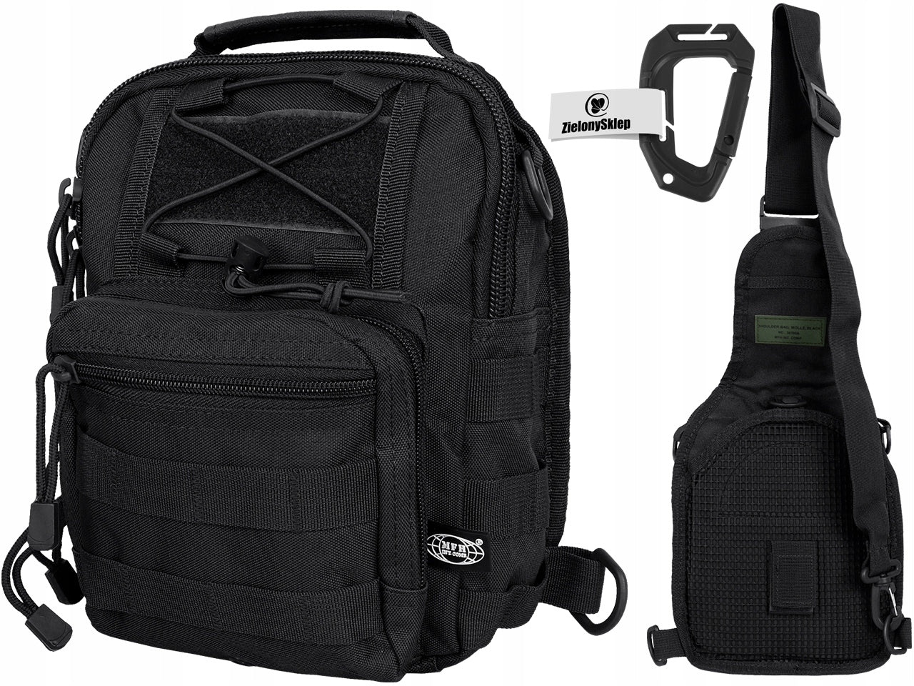 Shoulder backpack military pouch bag MFH adjustable Molle black +GR.