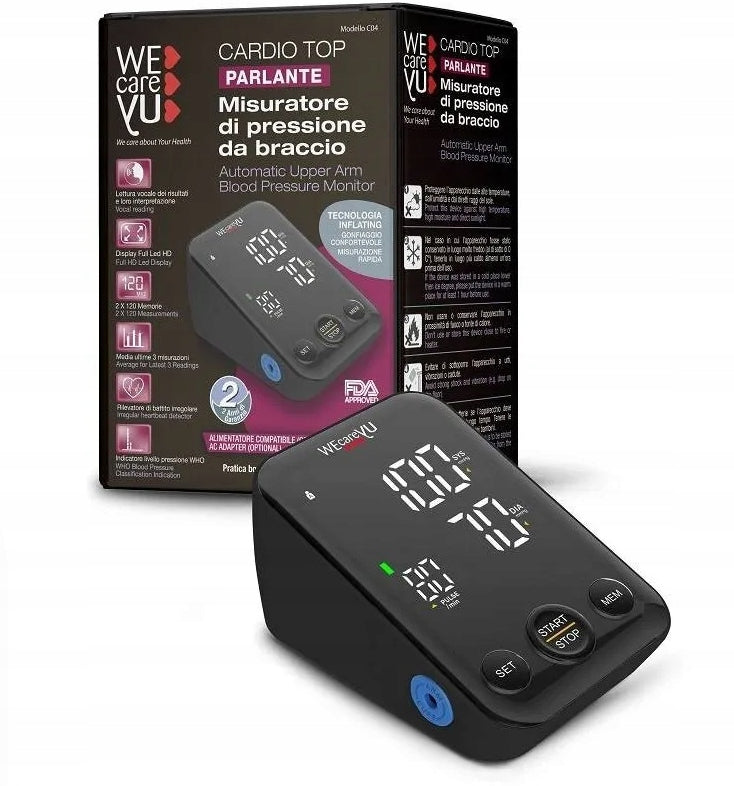 Shoulder blood pressure monitor with WECAREYU CARDIO-TOP TALKING display