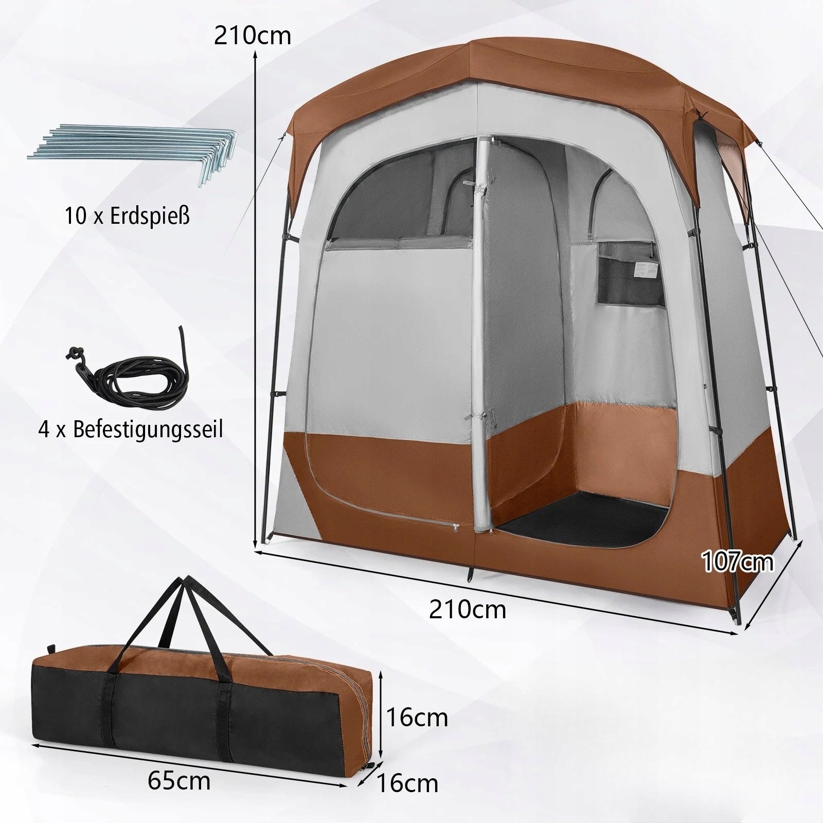 Shower Tent with 2 Compartments Hiking Tent for Toilet Color brown