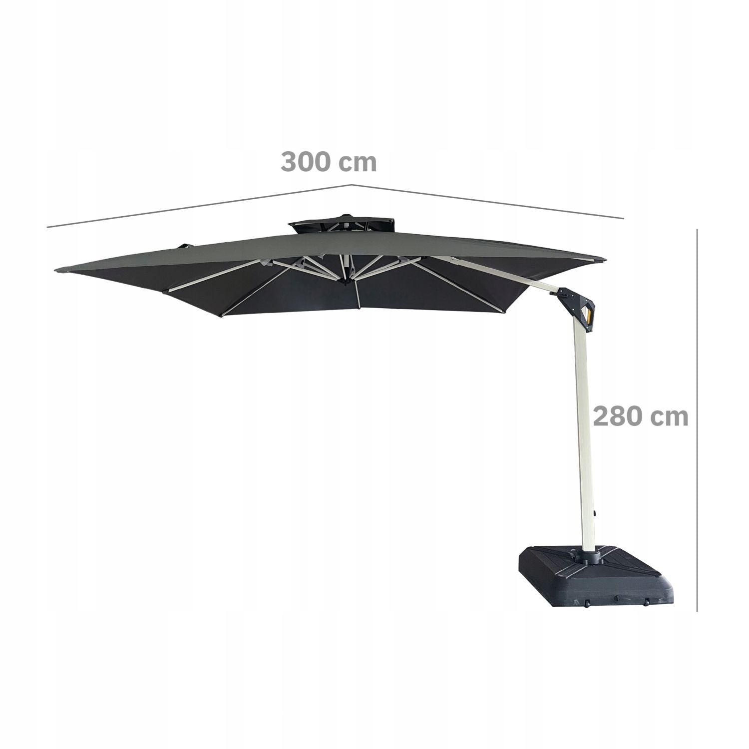 Side garden umbrella 3 m with swivel base 360° grey boom terrace Diameter/width 300 cm