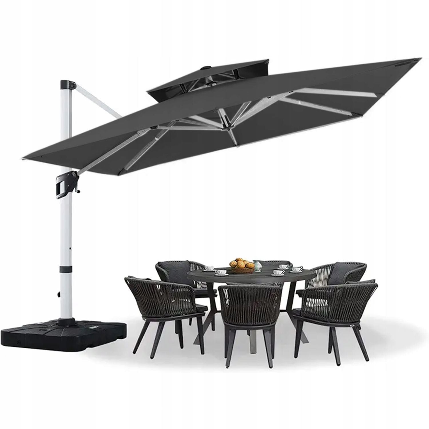 Side garden umbrella 3 m with swivel base 360° grey boom terrace