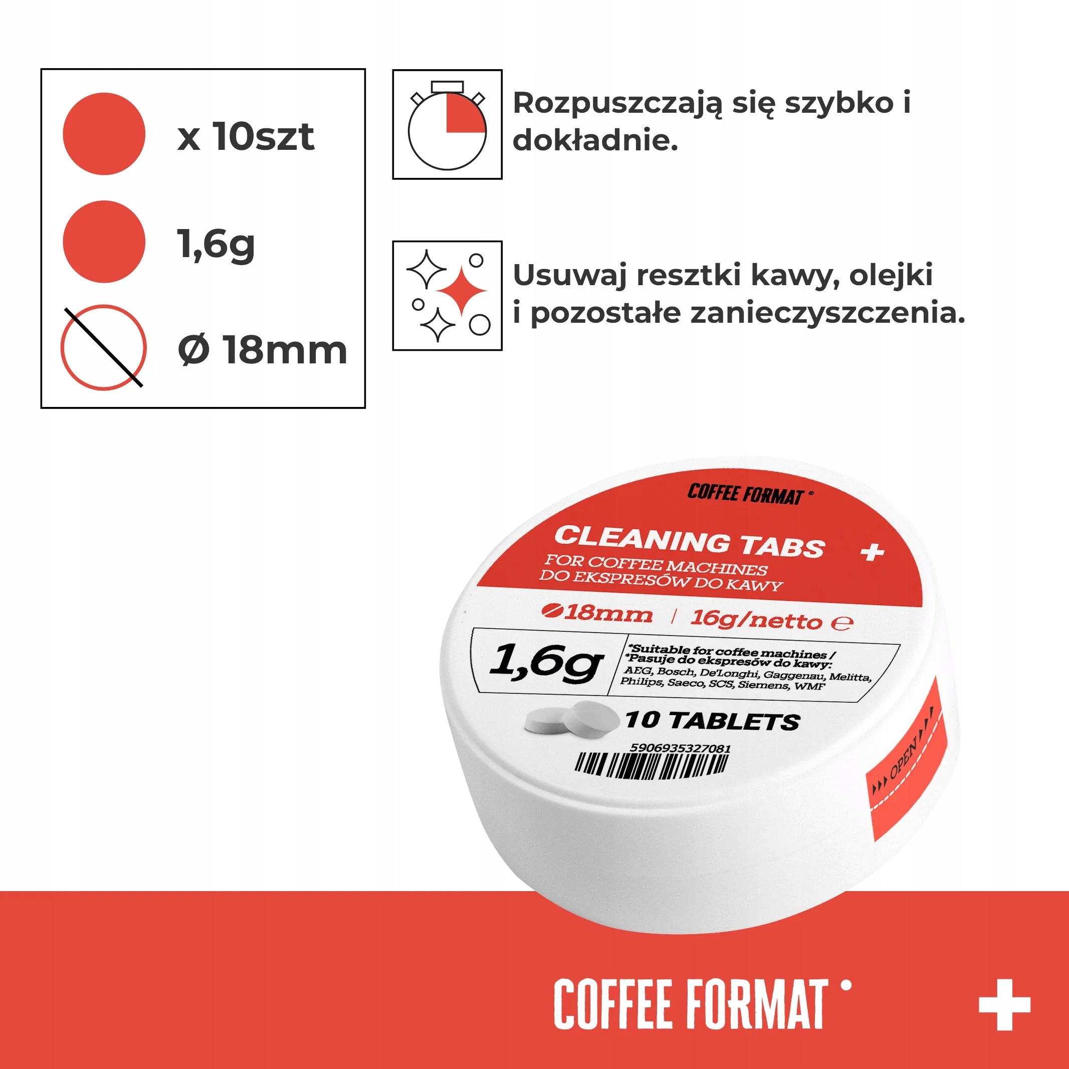 Siemens Philips Saeco DeLonghi Cleaning Tabs 10x1,6g Manufacturer code Cleaning TABS+ 10x1,6g JAR