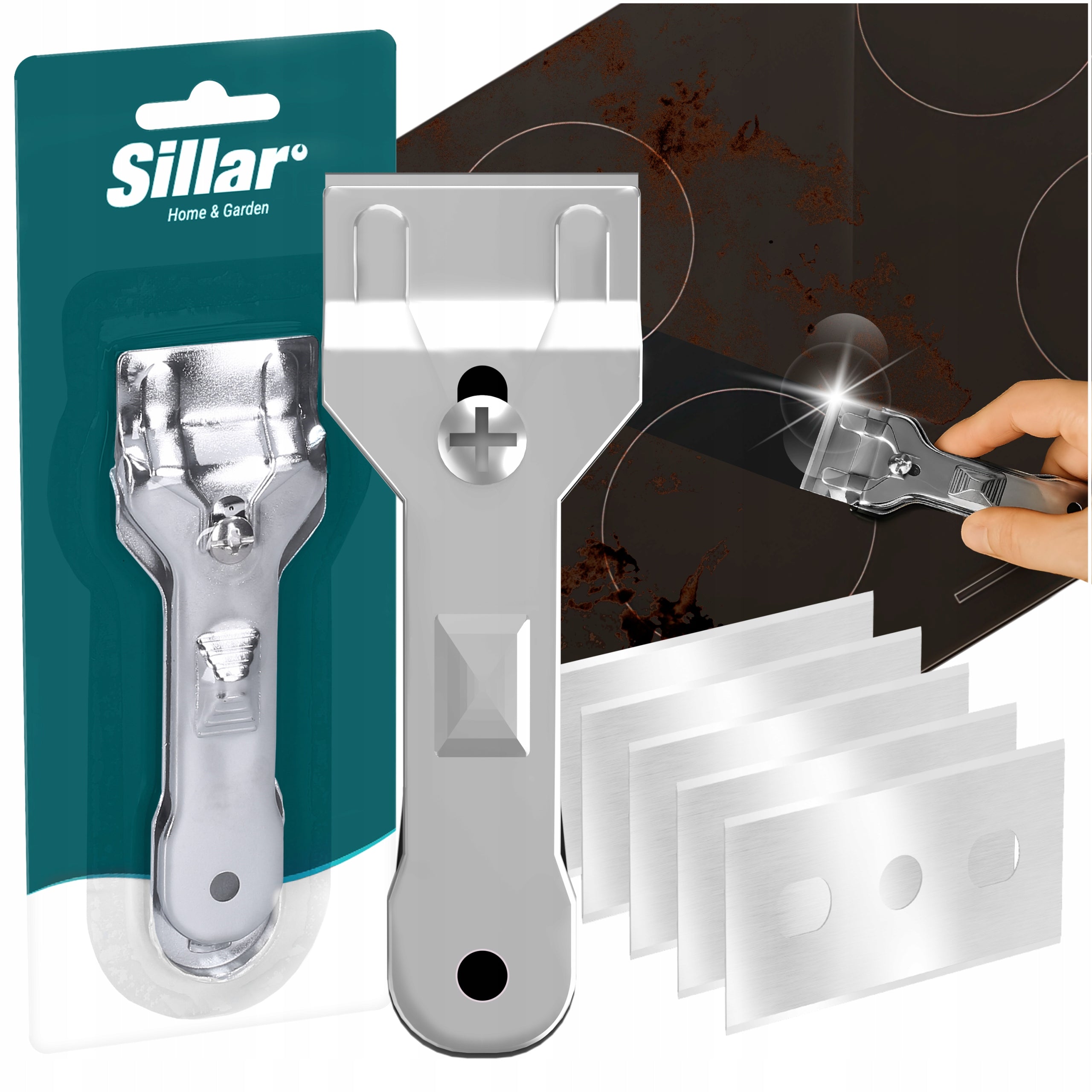 Sillar scraper for induction hob ceramic window glass + 5 blades