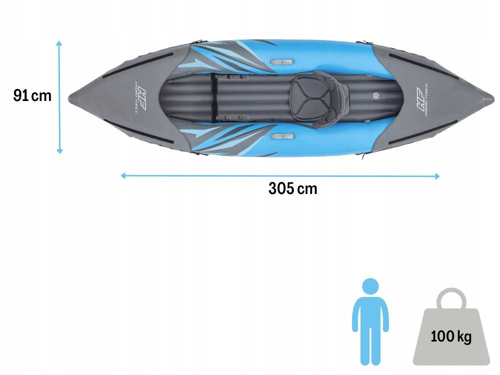 Single Kayak 1 Person Surge Elite Bestway Pump + Paddle + Bag Model 65143
