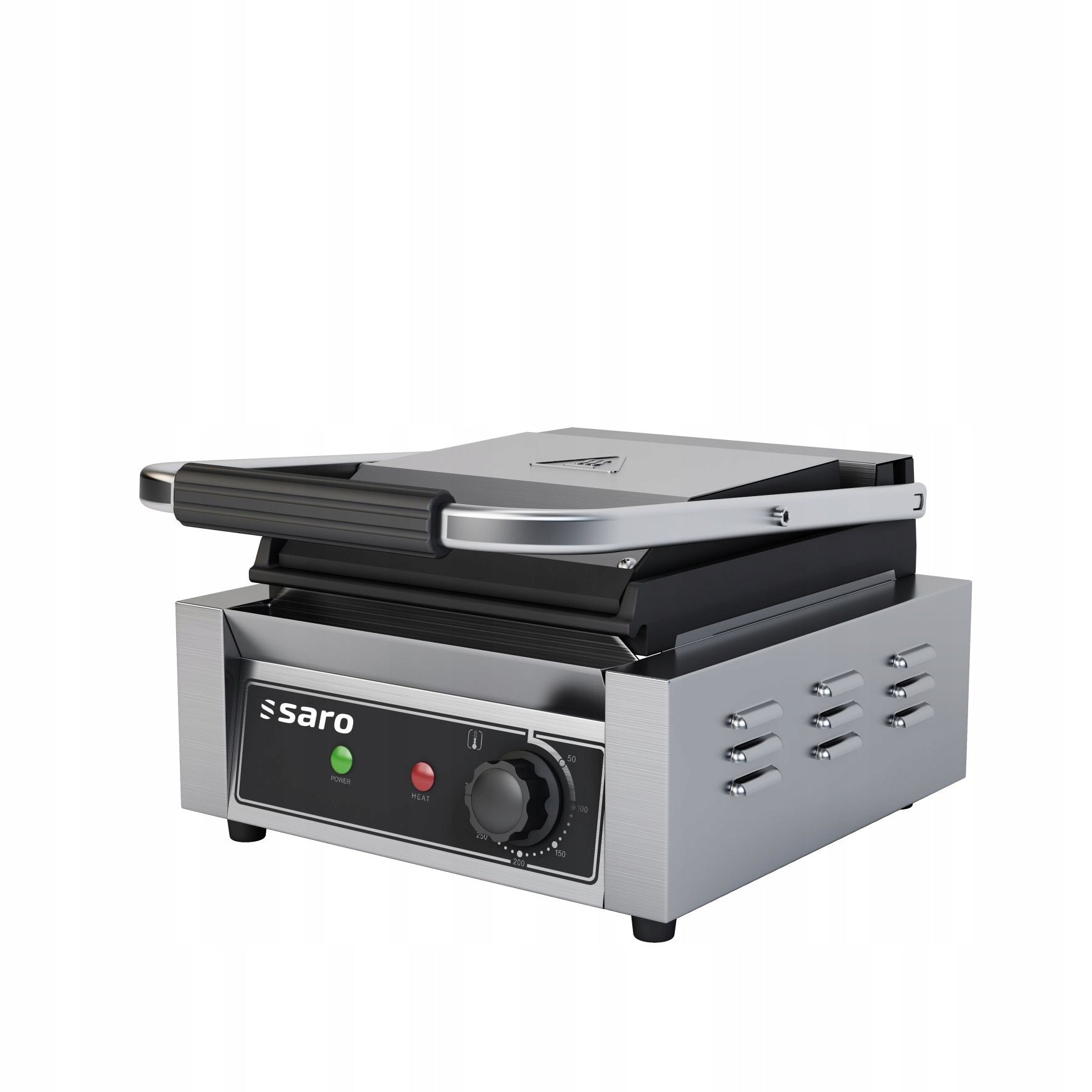 Single cast iron contact grill, grooved plate, Saro, Model PG 1