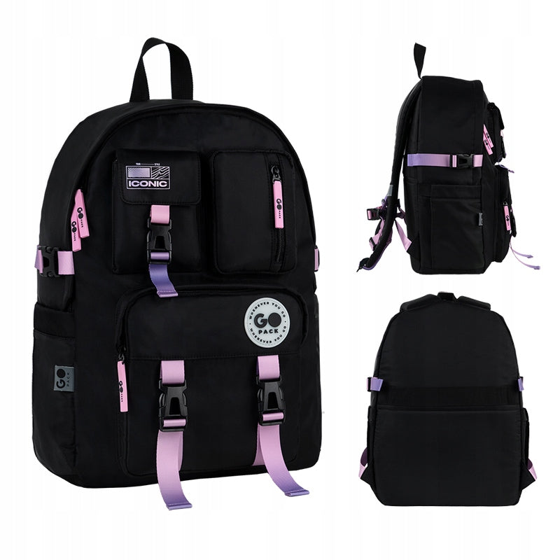 Single compartment school backpack for girls black GoPack
