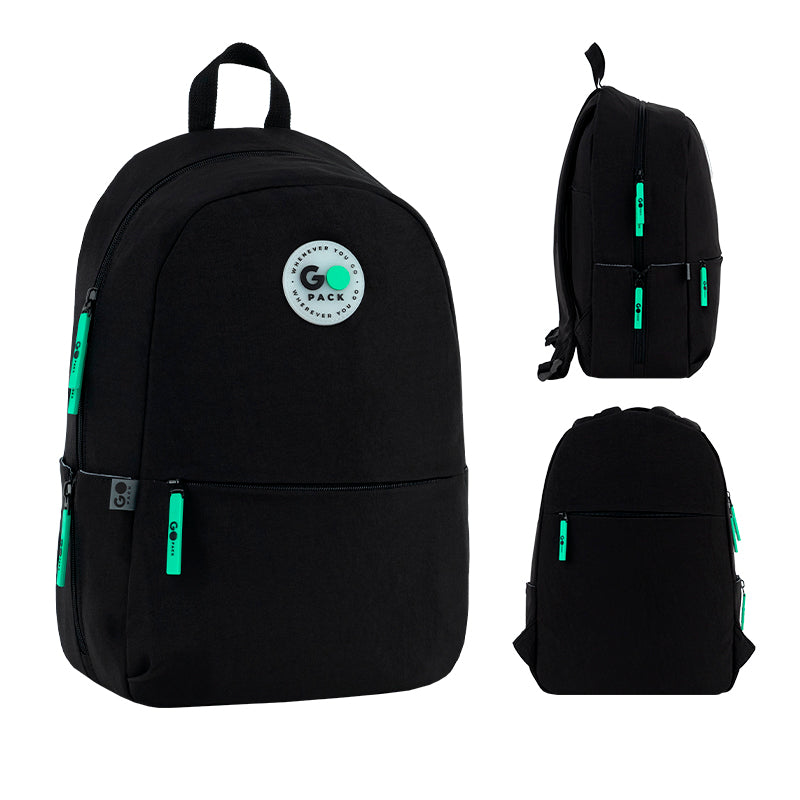 Single compartment school backpack with hidden pocket black GoPack