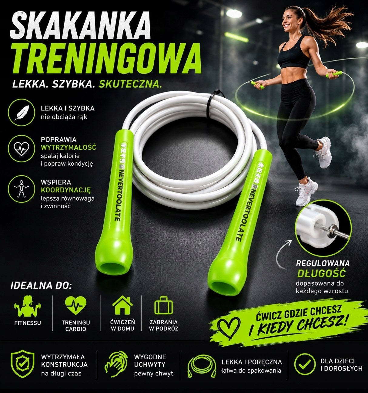 Skakanka Treningowa Regulowana Fitness Cardio Do Ćwiczeń 3,2 m Brand no brand