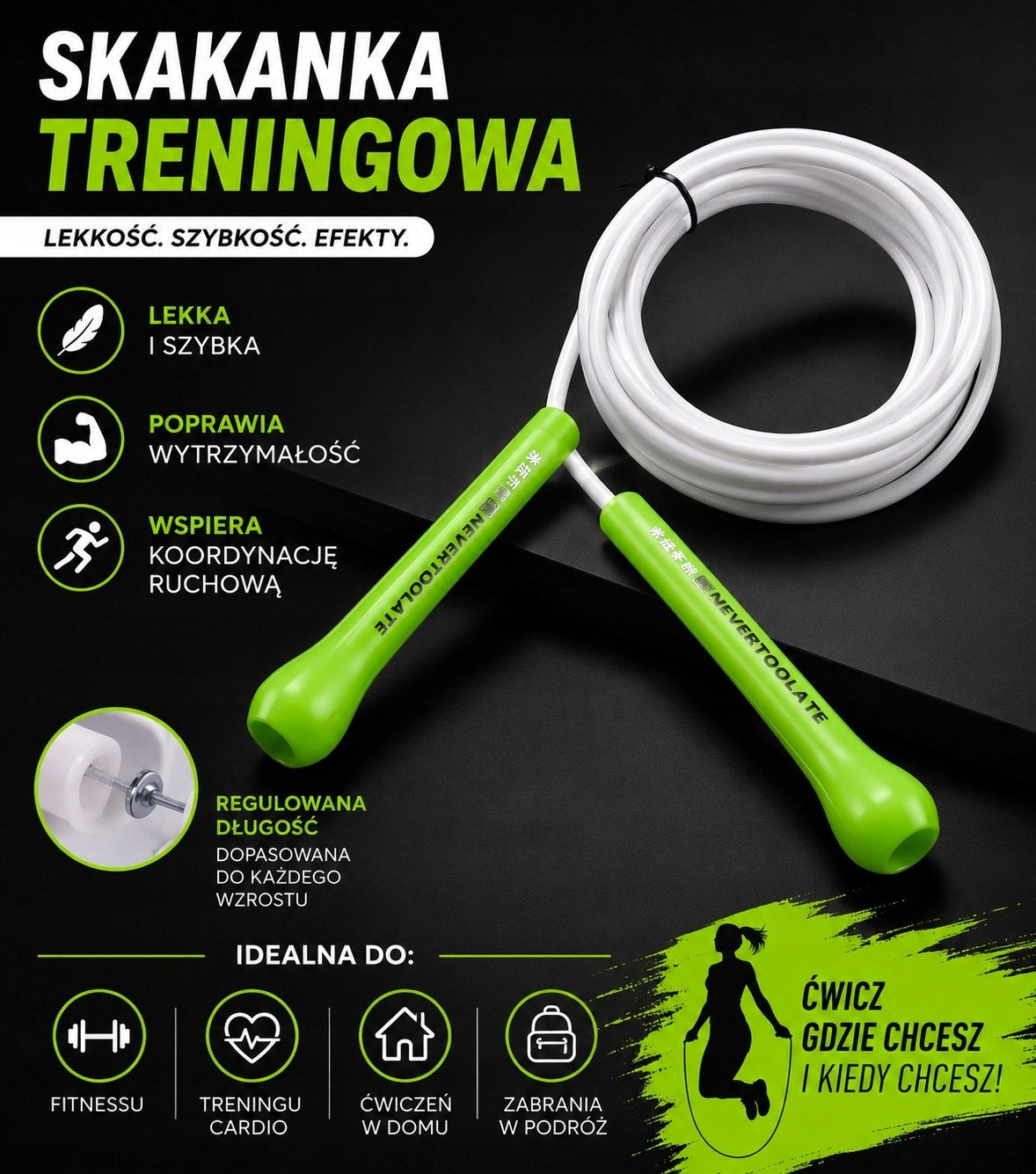 Skakanka Treningowa Regulowana Fitness Cardio Do Ćwiczeń 3,2 m Packaging status original