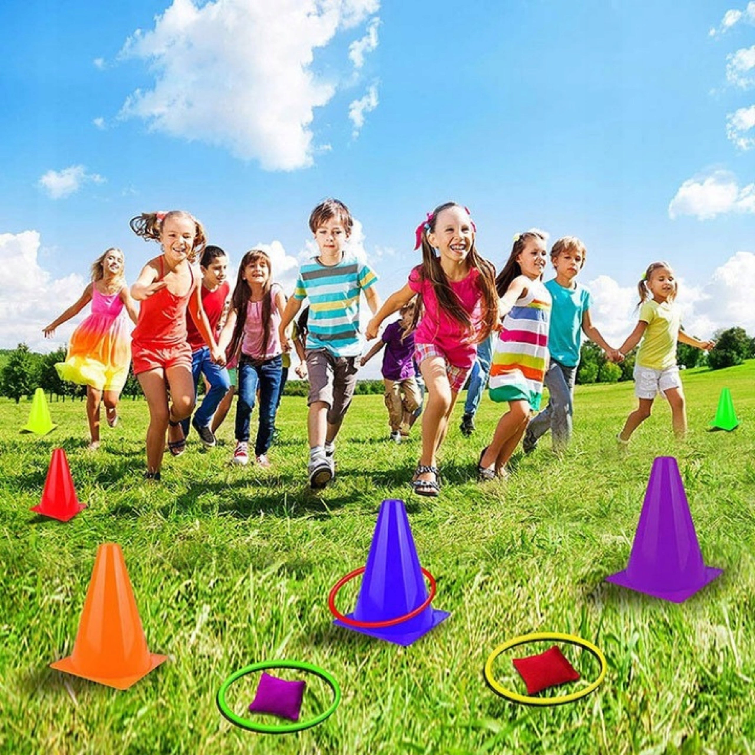 Skill Game Throw to Target 3in1 Cones + Pouches + Hoops for Kids Brand no brand