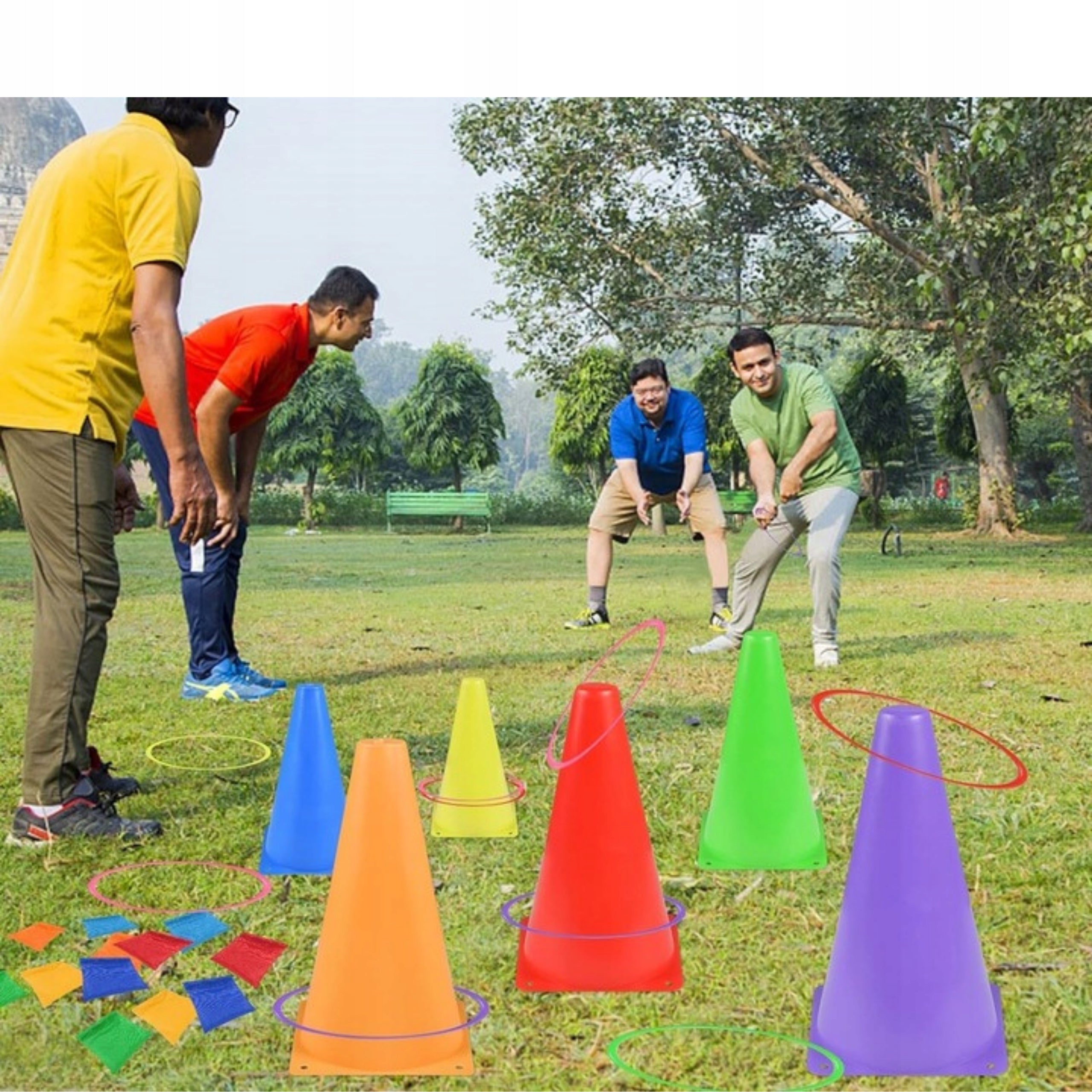 Skill Game Throw to Target 3in1 Cones + Pouches + Hoops for Kids Color multicolor