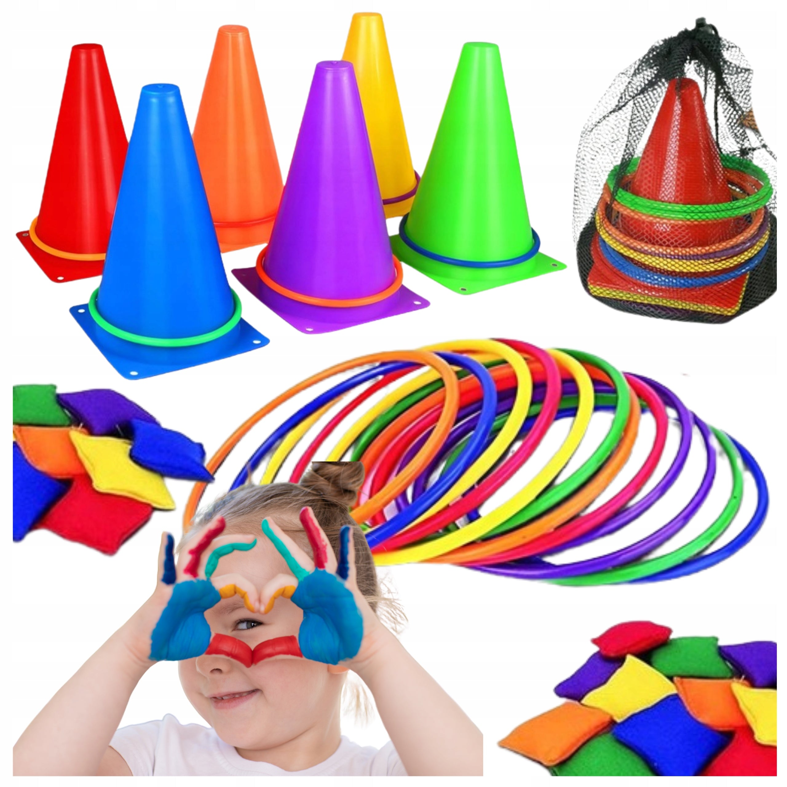 Skill Game Throw to Target 3in1 Cones + Pouches + Hoops for Kids Packaging status original