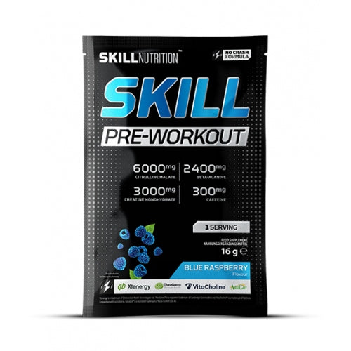 Skill Nutrition Pre-workout Blue Raspberry 16 g Sample Citrulline Caffeine Packaging status original