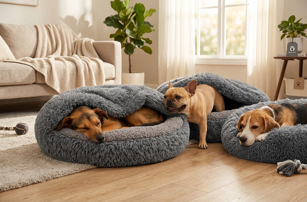 Sleeping bag bed 80 cm – for dog and cat Warm, round. Shaggy / Boucle Product width 80 cm