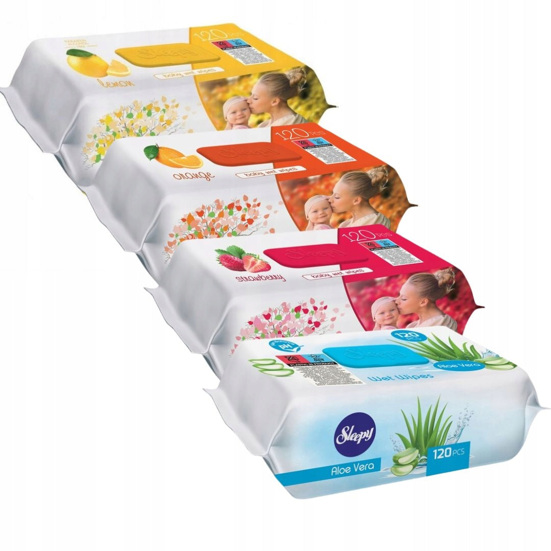 Sleepy fruit wipes Moisturized Wet for children SET MIX 4x 120pcs