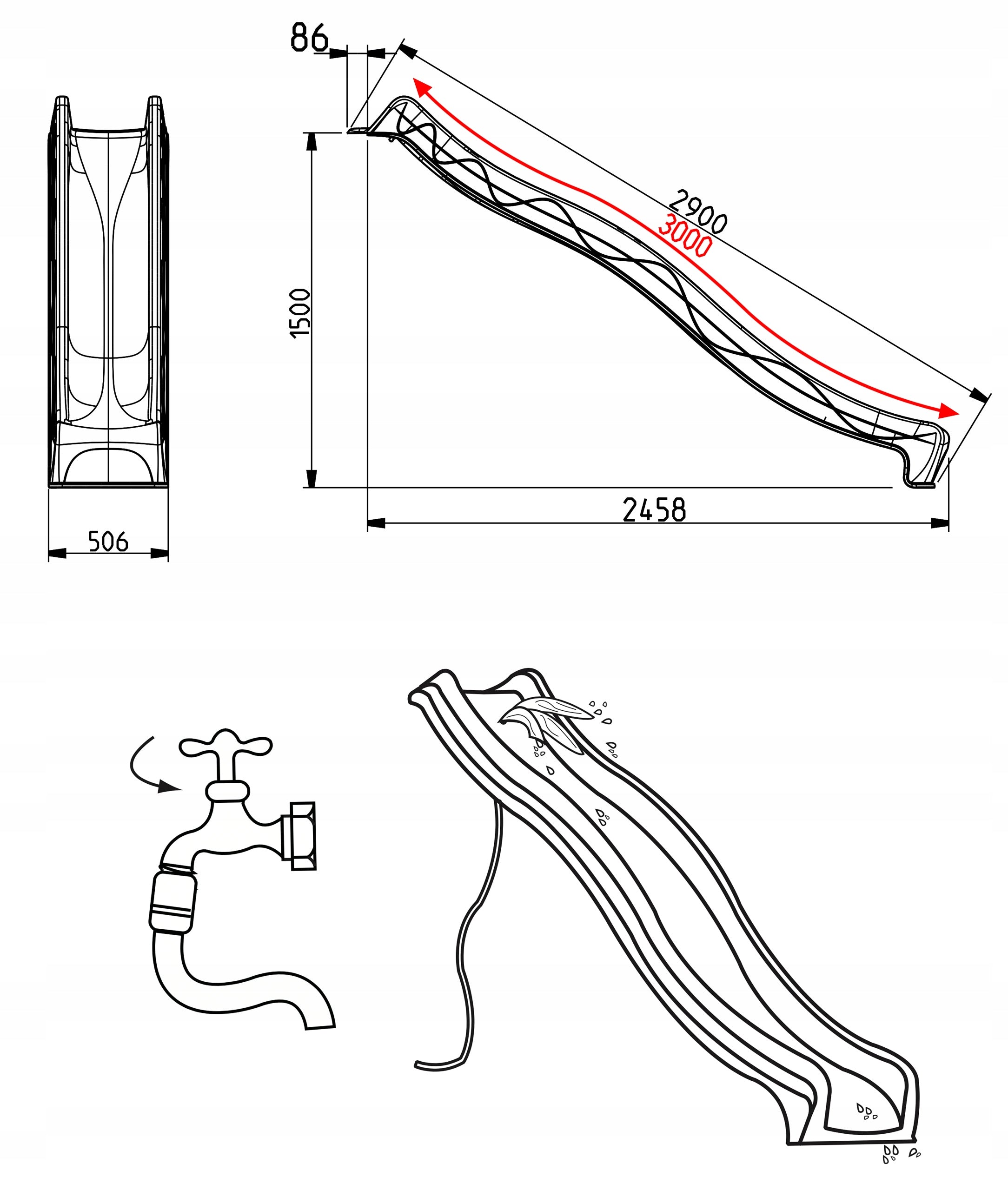 Slide Water Slide Children to Square Toys 3m TSURI lim Kind accessories