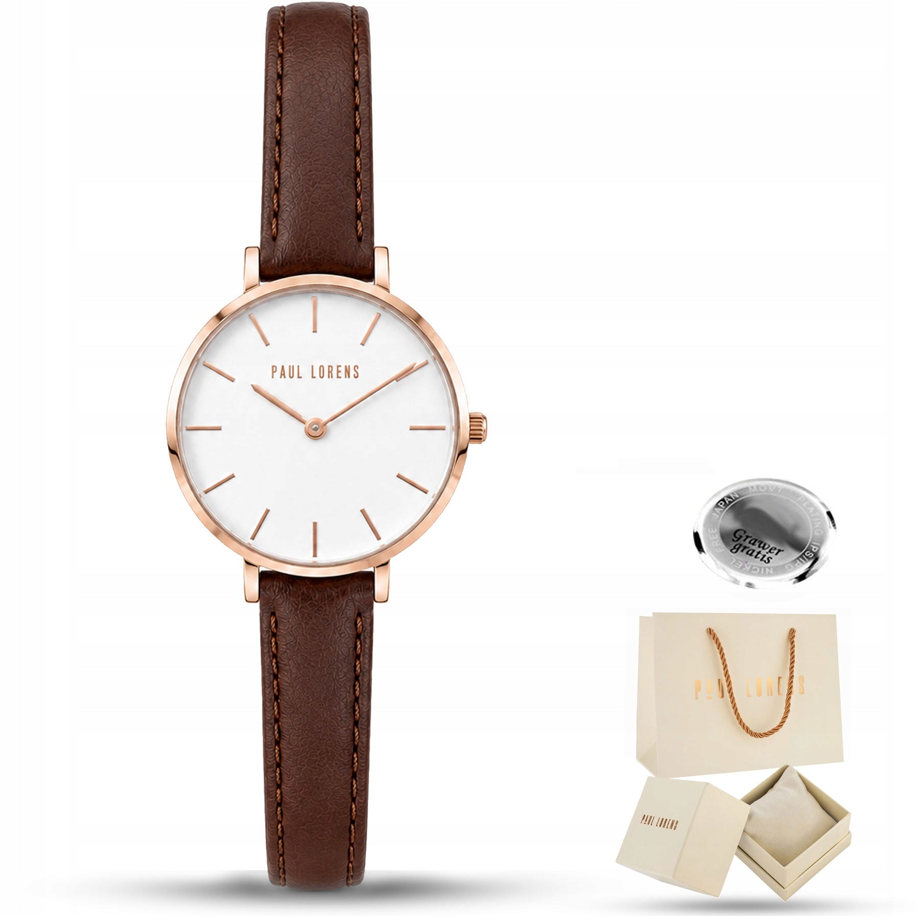 Slim and subtle women's watch Paul Lorens SALIVA genuine leather +ENGRAVING