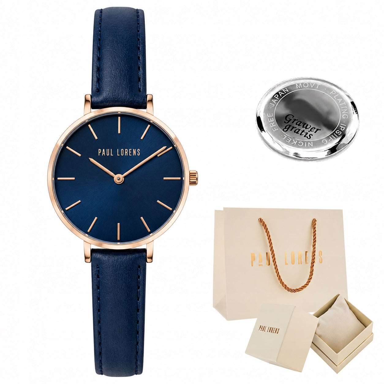 Slim and subtle women's watch Paul Lorens SALIVA genuine leather +ENGRAVING